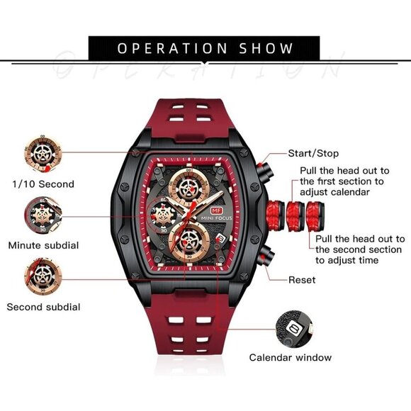 AIMES REd Men Fashion Wristwatch Large Dial Luminous Waterproof Silicon Strap - Picture 7 of 7